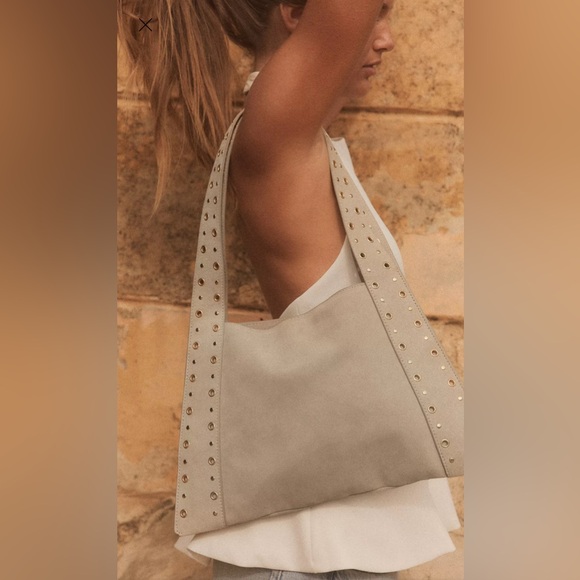 Zara Handbags - Zara 100% cow leather Elegant Beige Studded Women's Bag